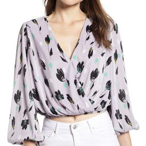 ASTR purple floral boho cropped wrap top sz M